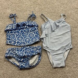Two for the price of one! Adorable blue and white swimsuits for toddler girl!